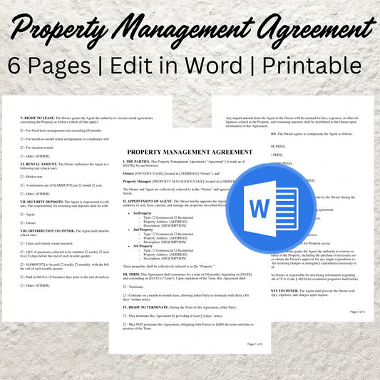 Property Management Agreement Template Editable Property Management Contract Form Landlord Rental Property Management Agreement Form