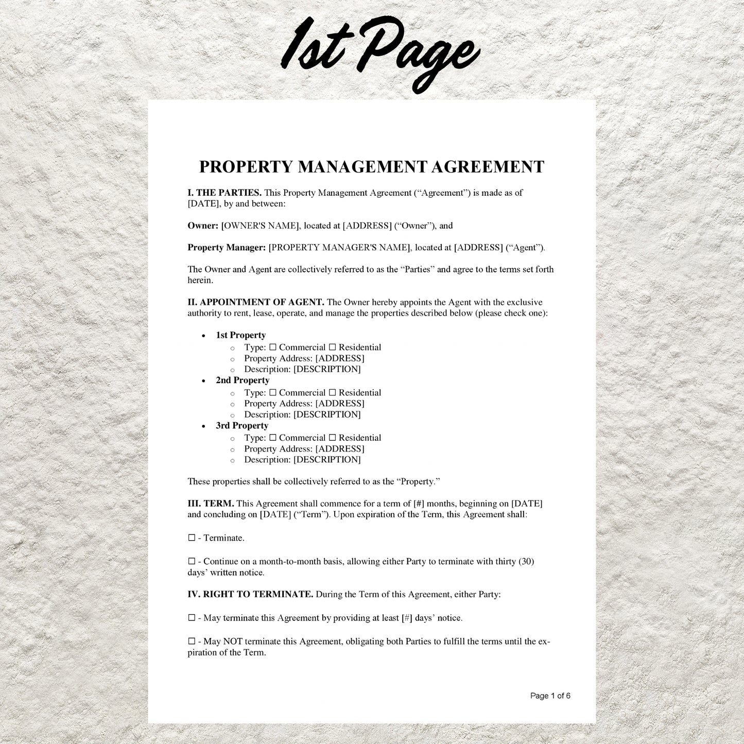 Property Management Agreement Template Editable Property Management Contract Form Landlord Rental Property Management Agreement Form