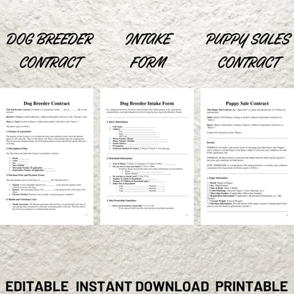 Puppy Breeder Starter Kit Dog Breeder Forms Bundle Editable Dog Breeder Service Agreement Contract Printable Pet Sale Contract Pet Adoption