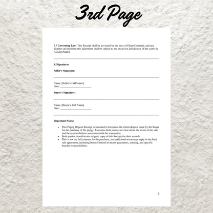 Puppy Deposit Receipt Template Editable Puppy Deposit Form Printable Puppy Deposit Slip Puppy Contract Form Dog Breeder Business Forms