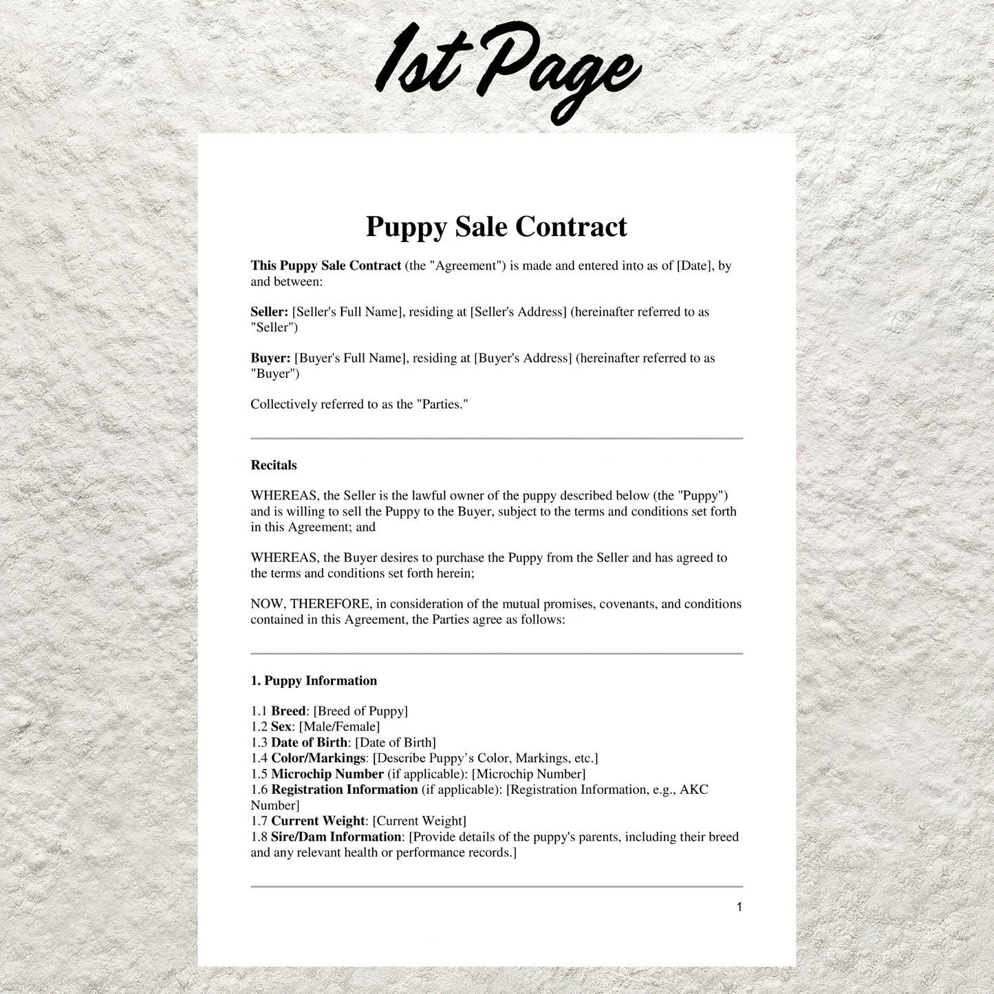 Puppy Sales Contract Template Editable Puppy Deposit Contract Printable Puppy Sales Agreement Puppy Sale Contract Dog Breeder Business Forms