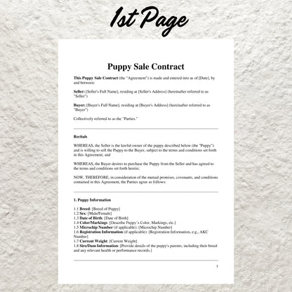 Puppy Sales Contract Template Editable Puppy Deposit Contract Printable Puppy Sales Agreement Puppy Sale Contract Dog Breeder Business Forms