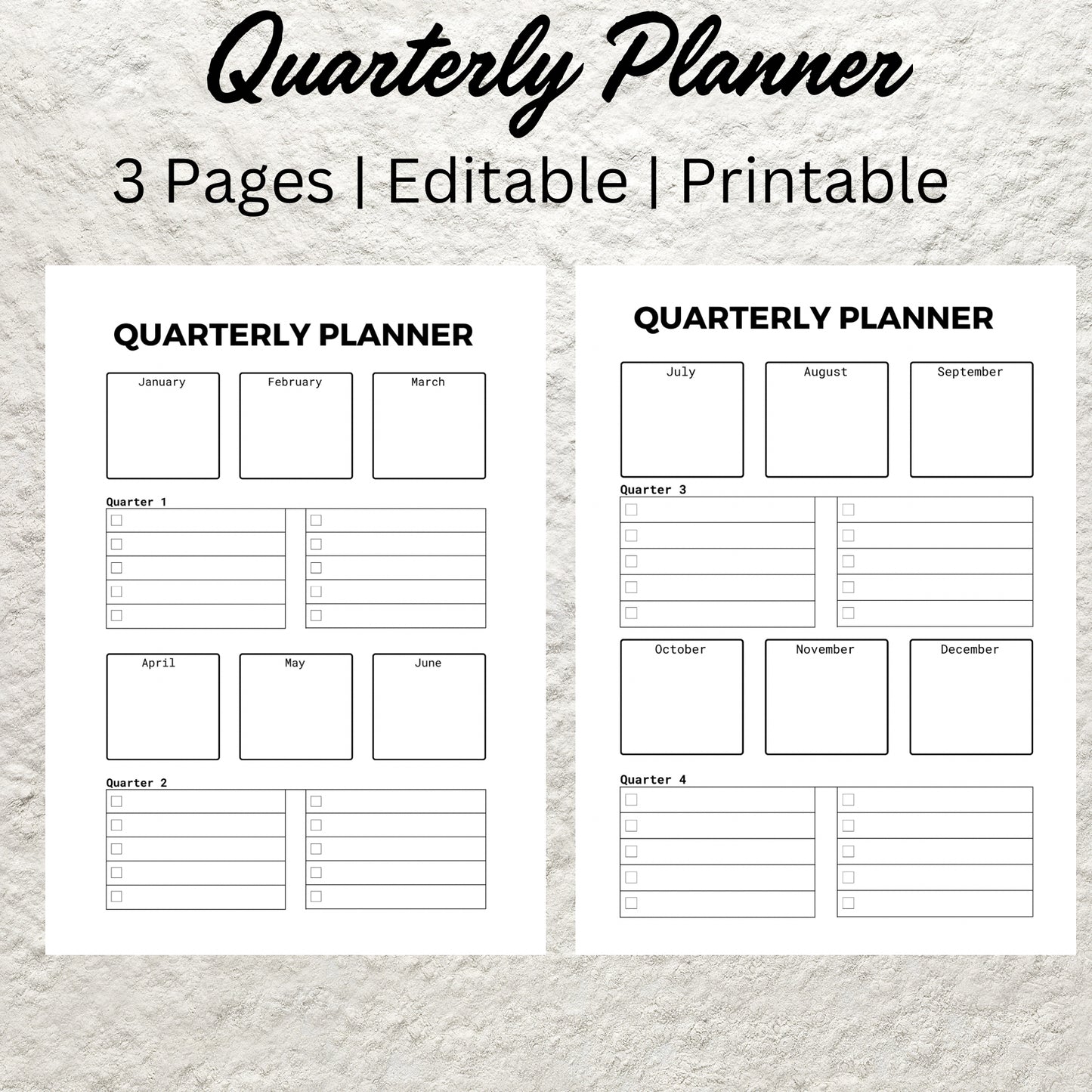 Quarterly Planner Template Printable Yearly Planner Quarterly Goal Planner 90 Day Planning Worksheet 3 Month Goal organizer Planner Journal