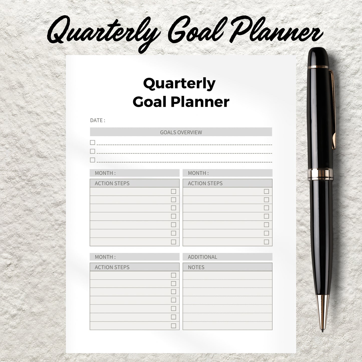 Quarterly Planner Template Printable Yearly Planner Quarterly Goal Planner 90 Day Planning Worksheet 3 Month Goal organizer Planner Journal