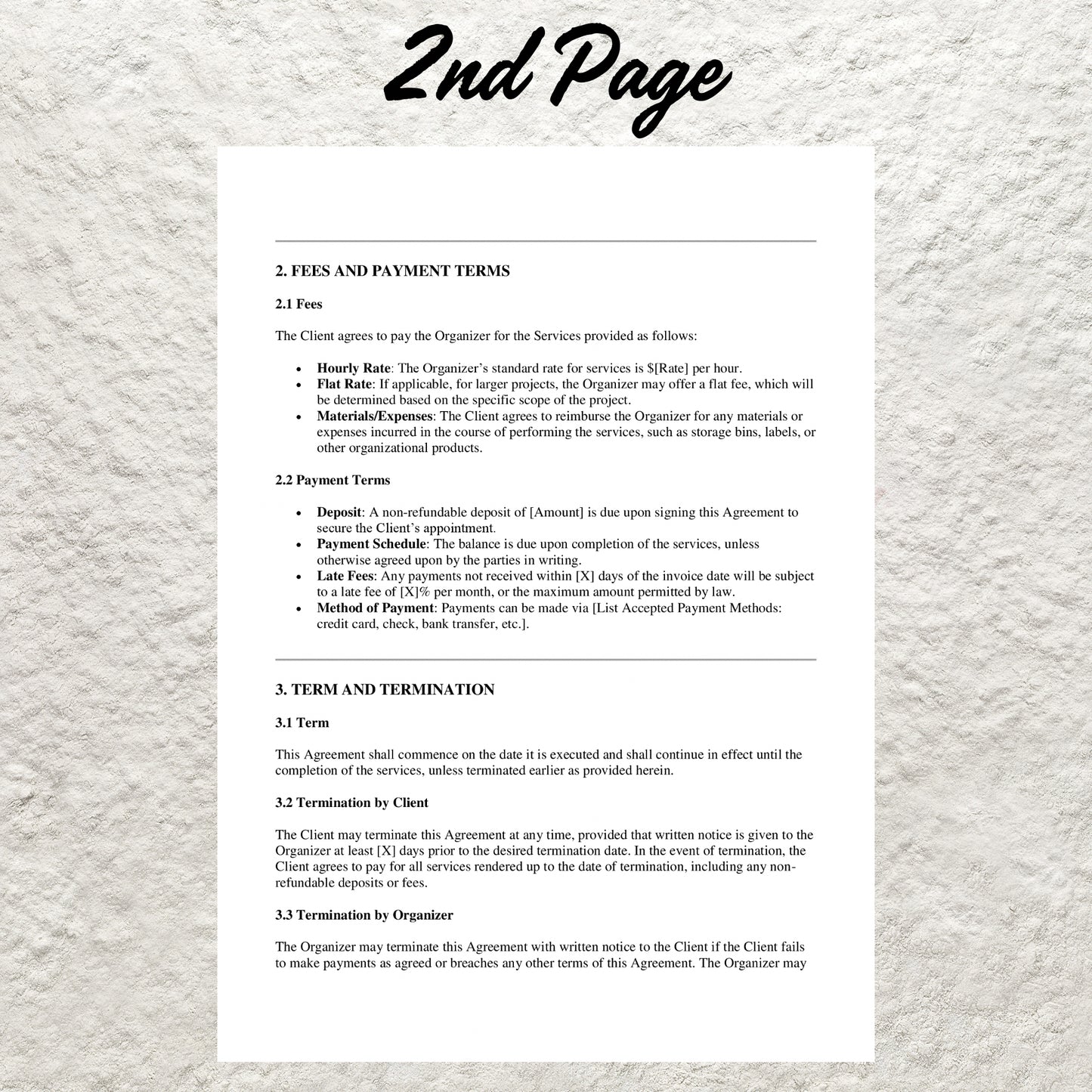 Professional Organizer Contract Template Editable Organizing Service Agreement Printable Professional Organizer Contract Organizer Business