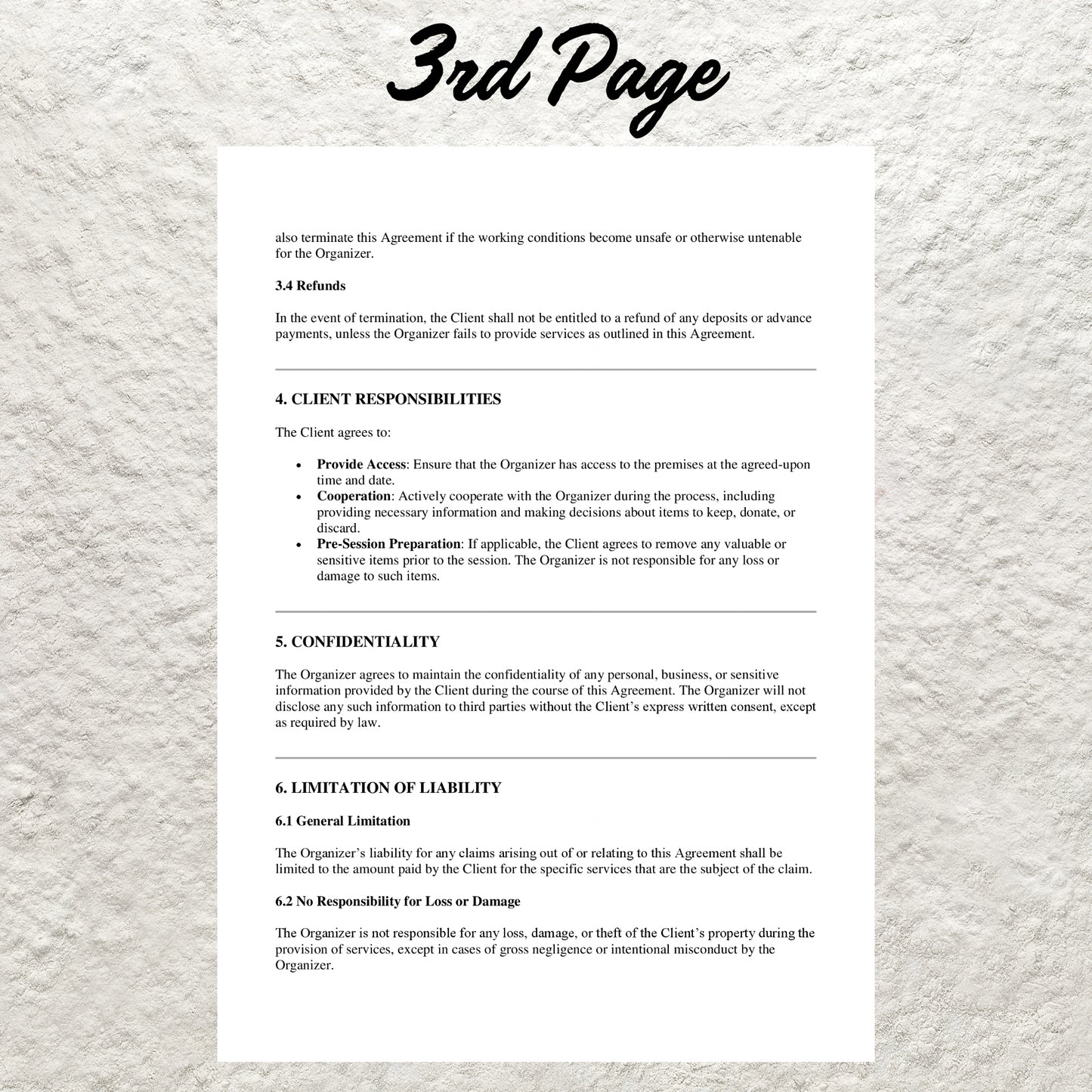 Professional Organizer Contract Template Editable Organizing Service Agreement Printable Professional Organizer Contract Organizer Business