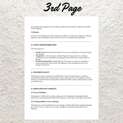 Professional Organizer Contract Template Editable Organizing Service Agreement Printable Professional Organizer Contract Organizer Business