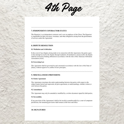 Professional Organizer Contract Template Editable Organizing Service Agreement Printable Professional Organizer Contract Organizer Business