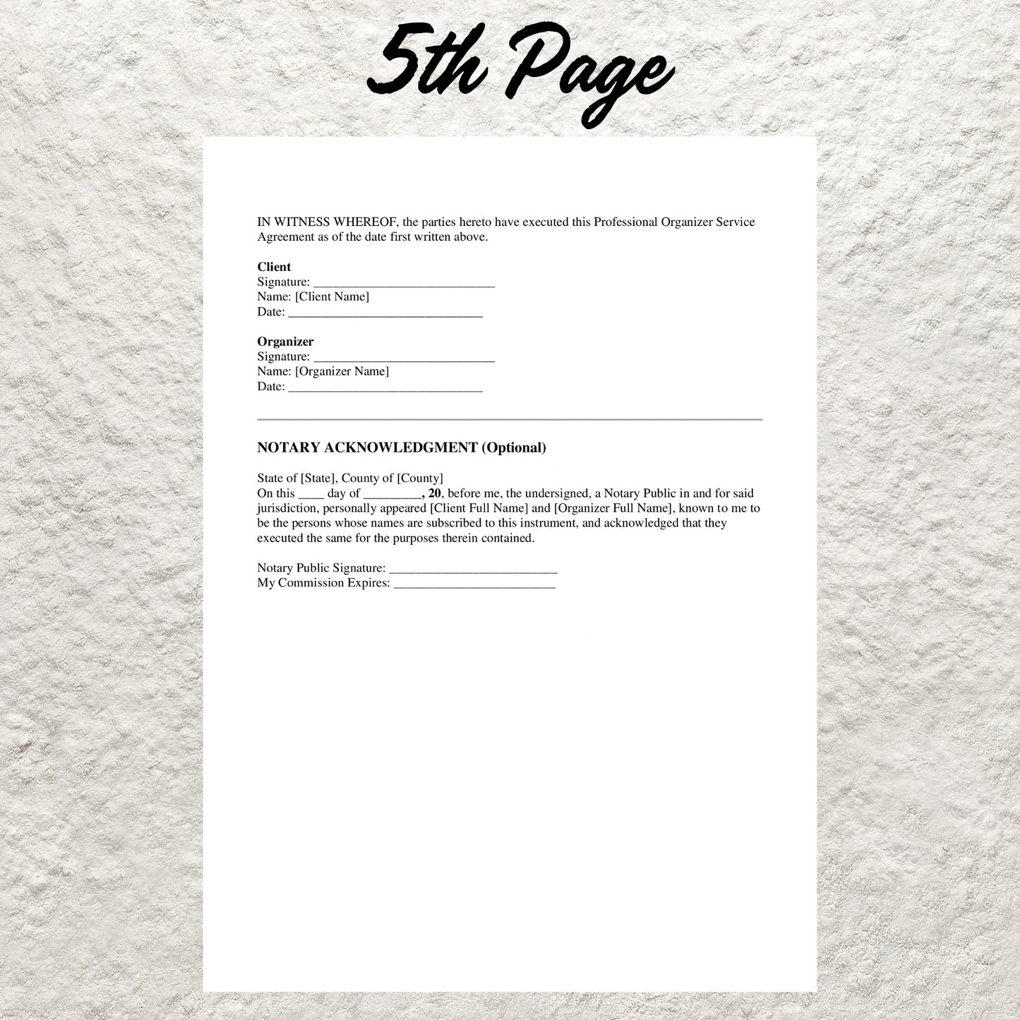 Professional Organizer Contract Template Editable Organizing Service Agreement Printable Professional Organizer Contract Organizer Business