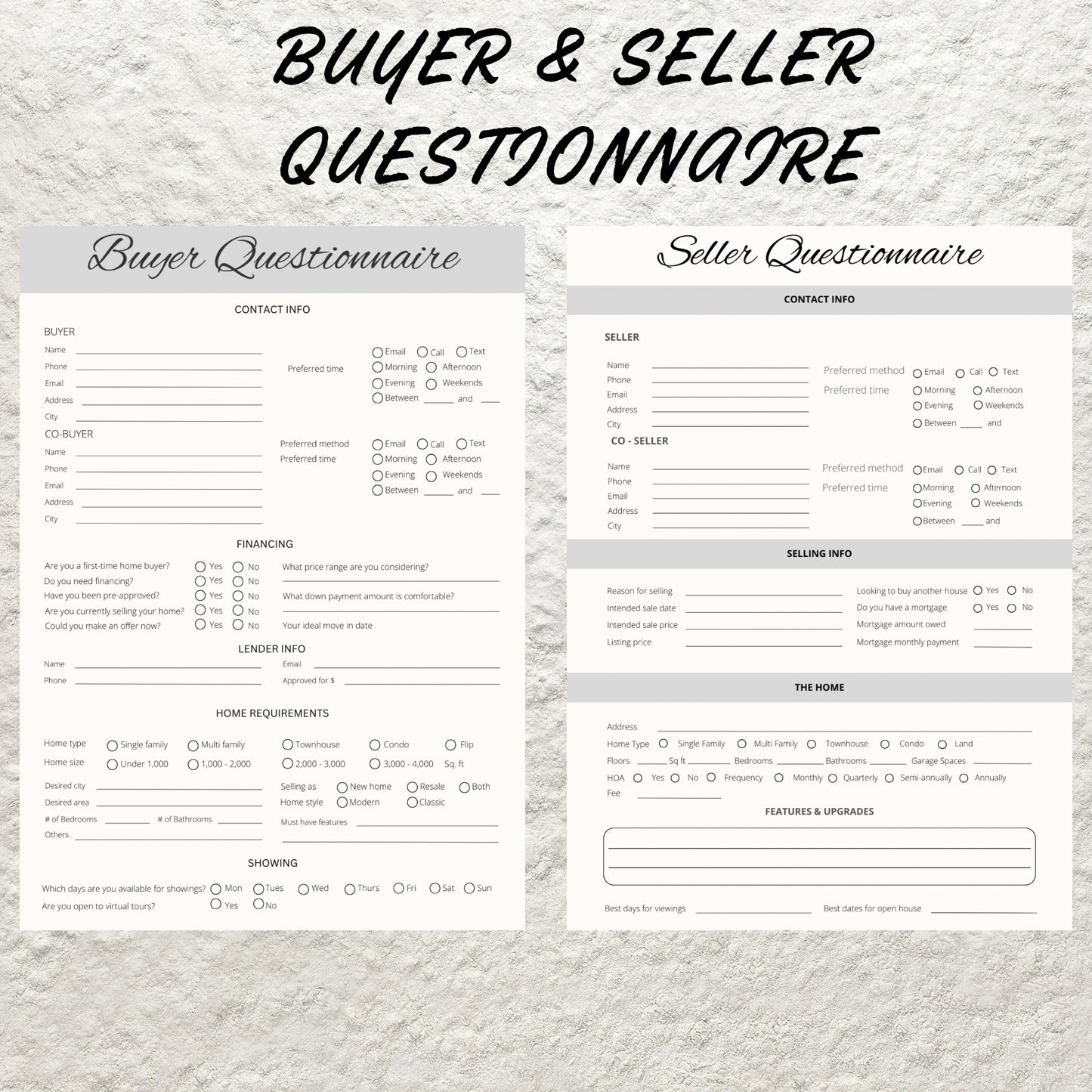 Real Estate Buyer & Seller Questionnaire Template Real Estate Client Intake Form Questions Real Estate Marketing Buyer and Seller Checklist