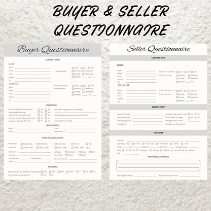 Real Estate Buyer & Seller Questionnaire Template Real Estate Client Intake Form Questions Real Estate Marketing Buyer and Seller Checklist