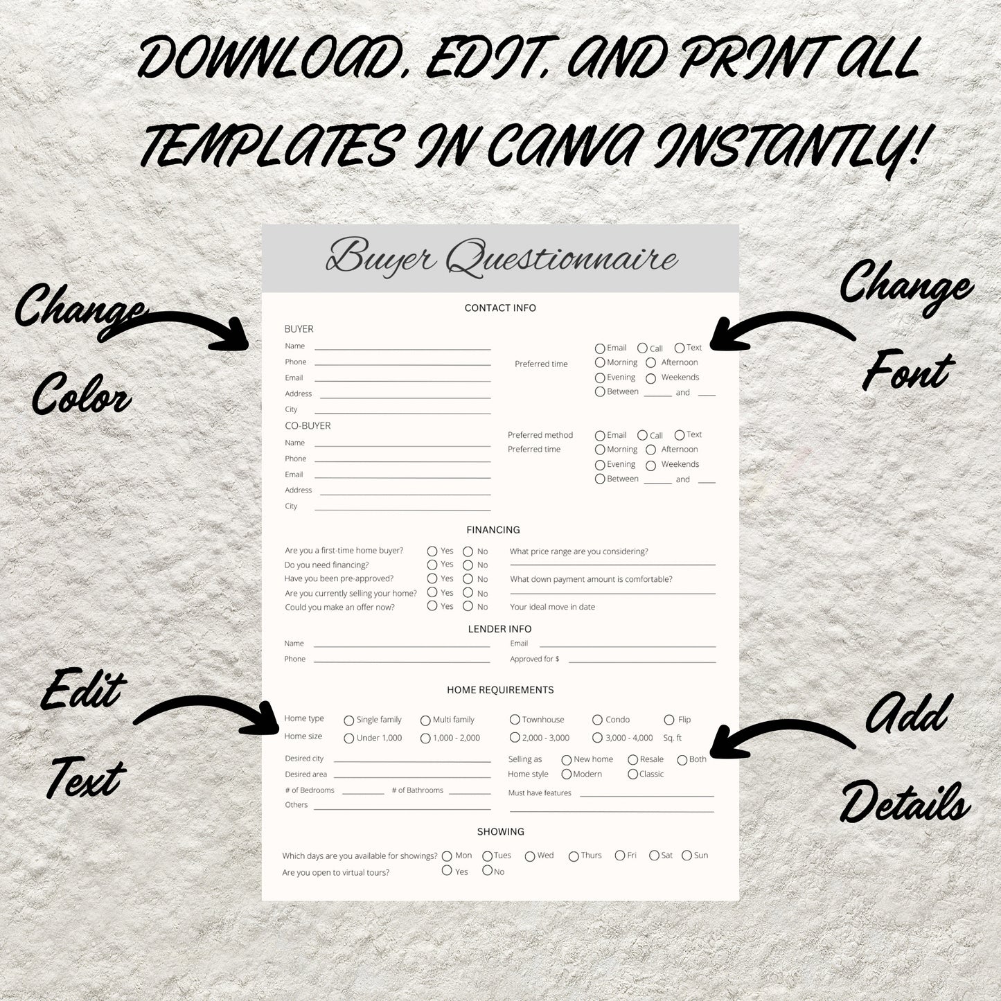 Real Estate Buyer & Seller Questionnaire Template Real Estate Client Intake Form Questions Real Estate Marketing Buyer and Seller Checklist