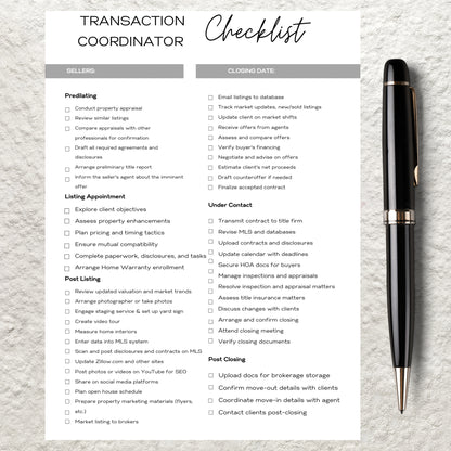 Real Estate Transaction Coordinator Checklist Template Editable Printable Transaction Coordinator Checklist Seller & Buyer Task Manager