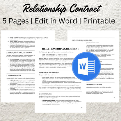 Relationship Contract Template Editable Couples Relationship Contract Printable Funny Couple Contract Relationship Rules Love Contract Form