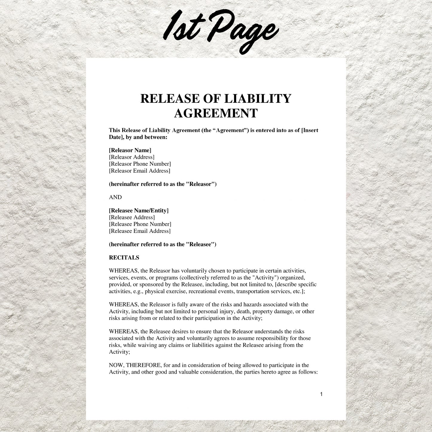 Release of Liability Template Editable General Release of Liability Form Printable Liability Waiver Form Hold Harmless Indemnity Agreement