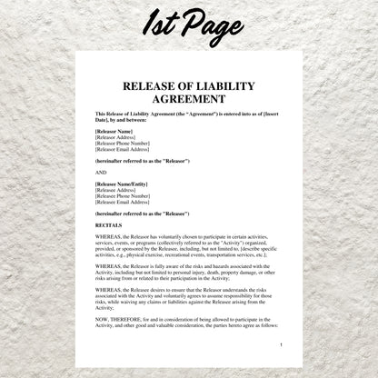 Release of Liability Template Editable General Release of Liability Form Printable Liability Waiver Form Hold Harmless Indemnity Agreement