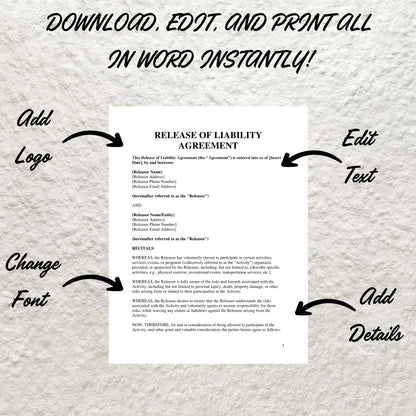 Release of Liability Template Editable General Release of Liability Form Printable Liability Waiver Form Hold Harmless Indemnity Agreement