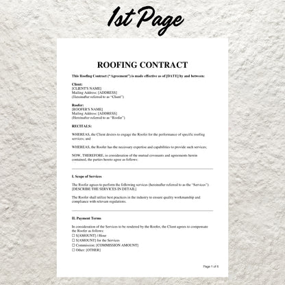 Roofing Service Contract Template Editable Roofing Agreement Terms Form Roofing Service Proposal Template Residential Roofing Business Forms