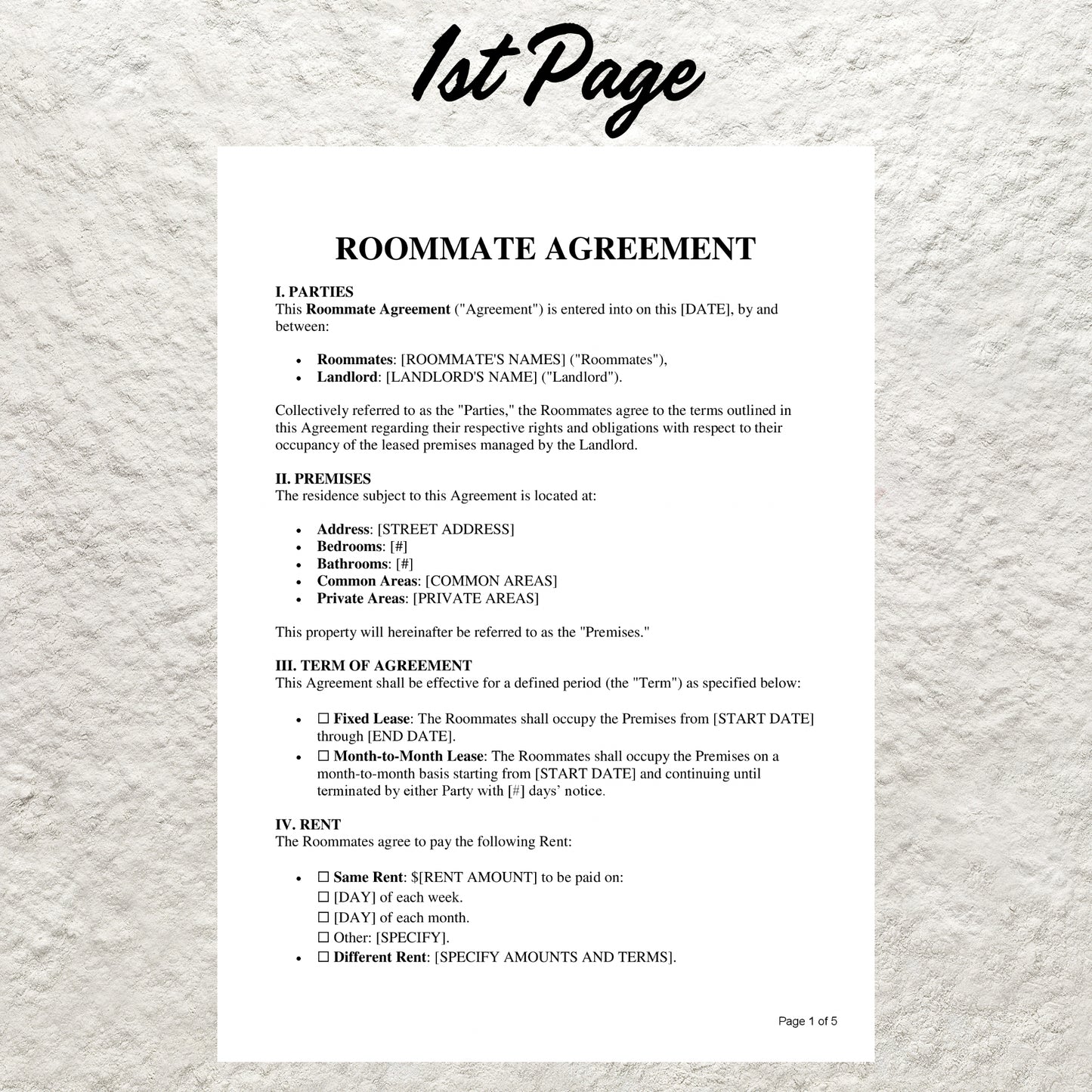 Roommate Agreement Template Editable Roommate Lease Agreement Printable Roommate Release Form Room Rental Sublet Lease Agreement