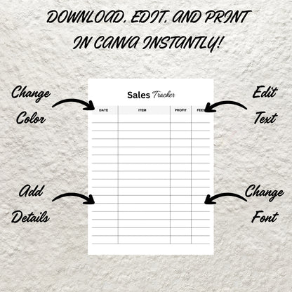 Sales Tracker Template Printable Sales Log Editable Online Business Sales Tracking Monthly Yearly Sales Tracker Business Sales Record Log