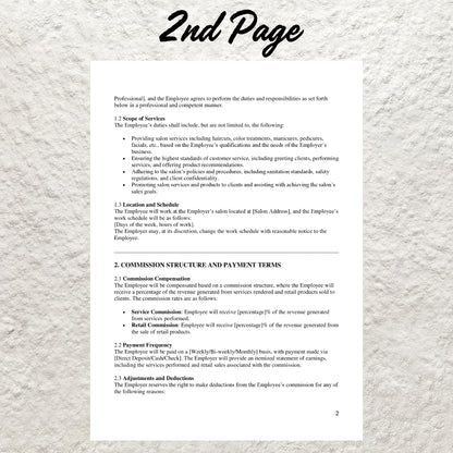 Salon Employee Commission Agreement Template Editable Hair Salon Employee Commission Contract Printable Hair Stylist Commission Agreement