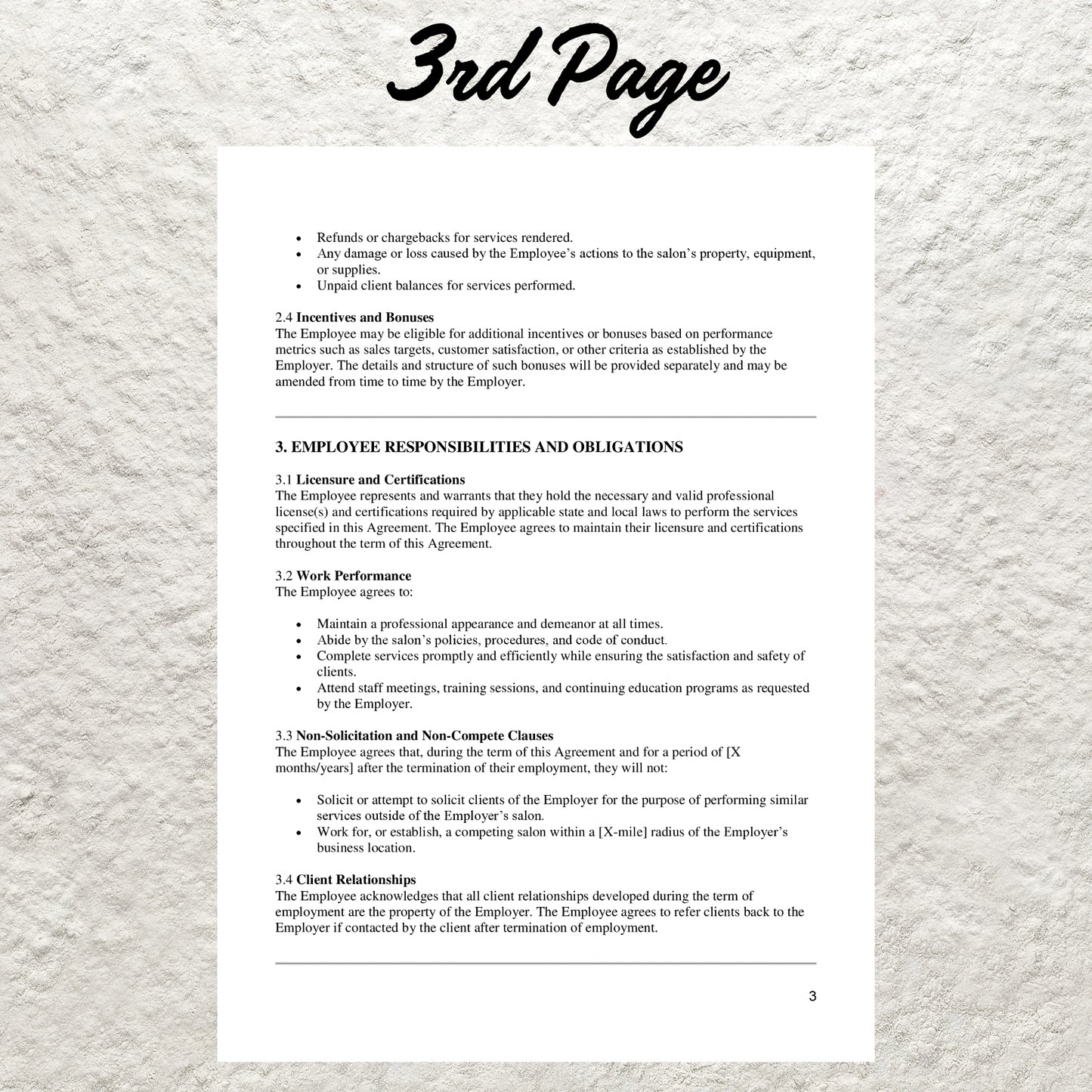 Salon Employee Commission Agreement Template Editable Hair Salon Employee Commission Contract Printable Hair Stylist Commission Agreement