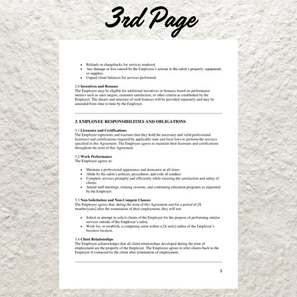 Salon Employee Commission Agreement Template Editable Hair Salon Employee Commission Contract Printable Hair Stylist Commission Agreement