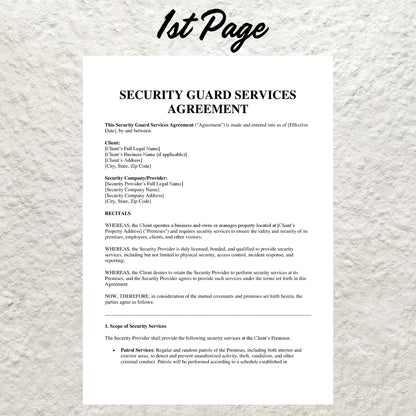 Security Guard Contract Template Editable Security Service Provider Agreement Form Printable Security Personnel Employment Agreement Form