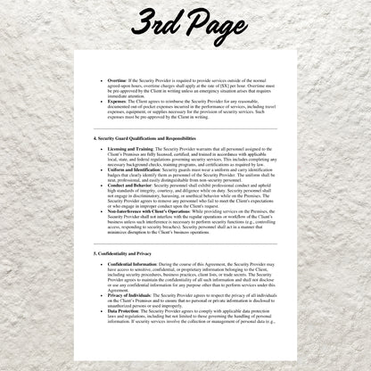 Security Guard Contract Template Editable Security Service Provider Agreement Form Printable Security Personnel Employment Agreement Form