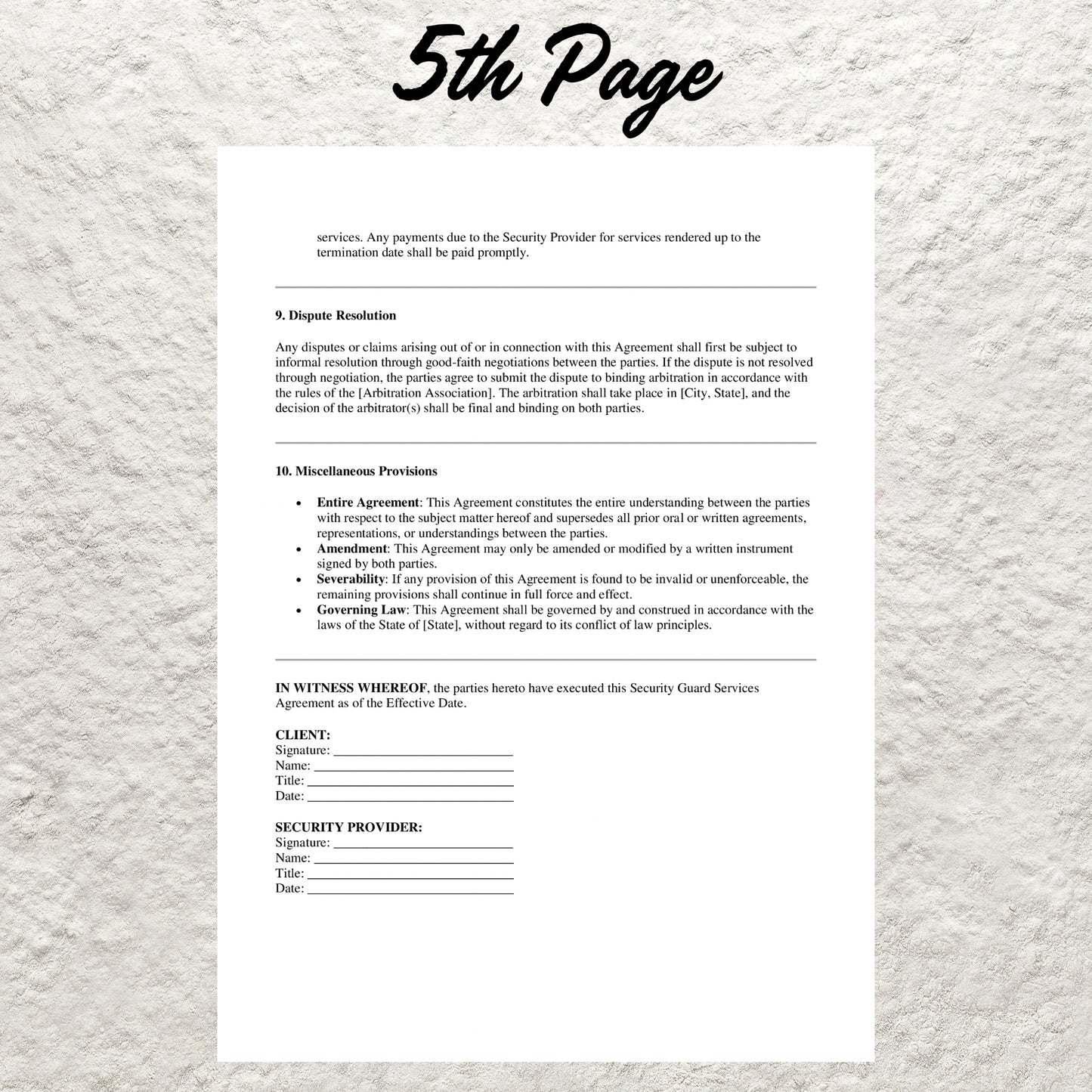 Security Guard Contract Template Editable Security Service Provider Agreement Form Printable Security Personnel Employment Agreement Form