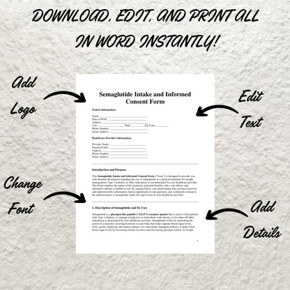 Semaglutide Consent Form Template Editable Semaglutide Client Intake Form Printable Weight Loss Business Forms Weight Loss Injection Form