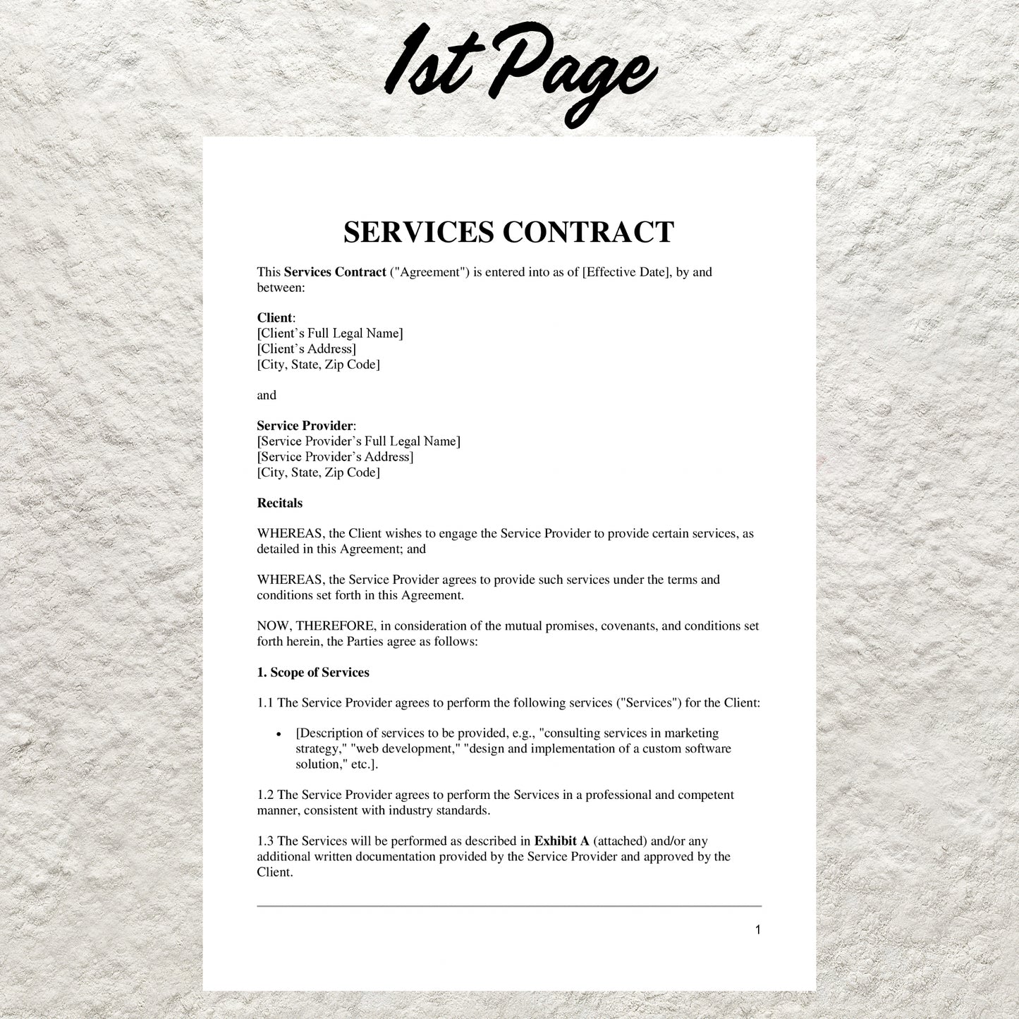 Service Agreement Template Editable Services Contract Printable General Services Agreement Professional Scope of Service Agreement Contract