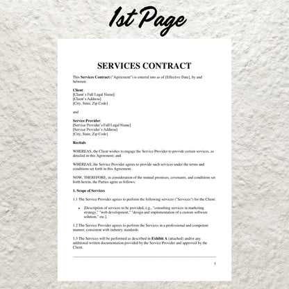 Service Agreement Template Editable Services Contract Printable General Services Agreement Professional Scope of Service Agreement Contract