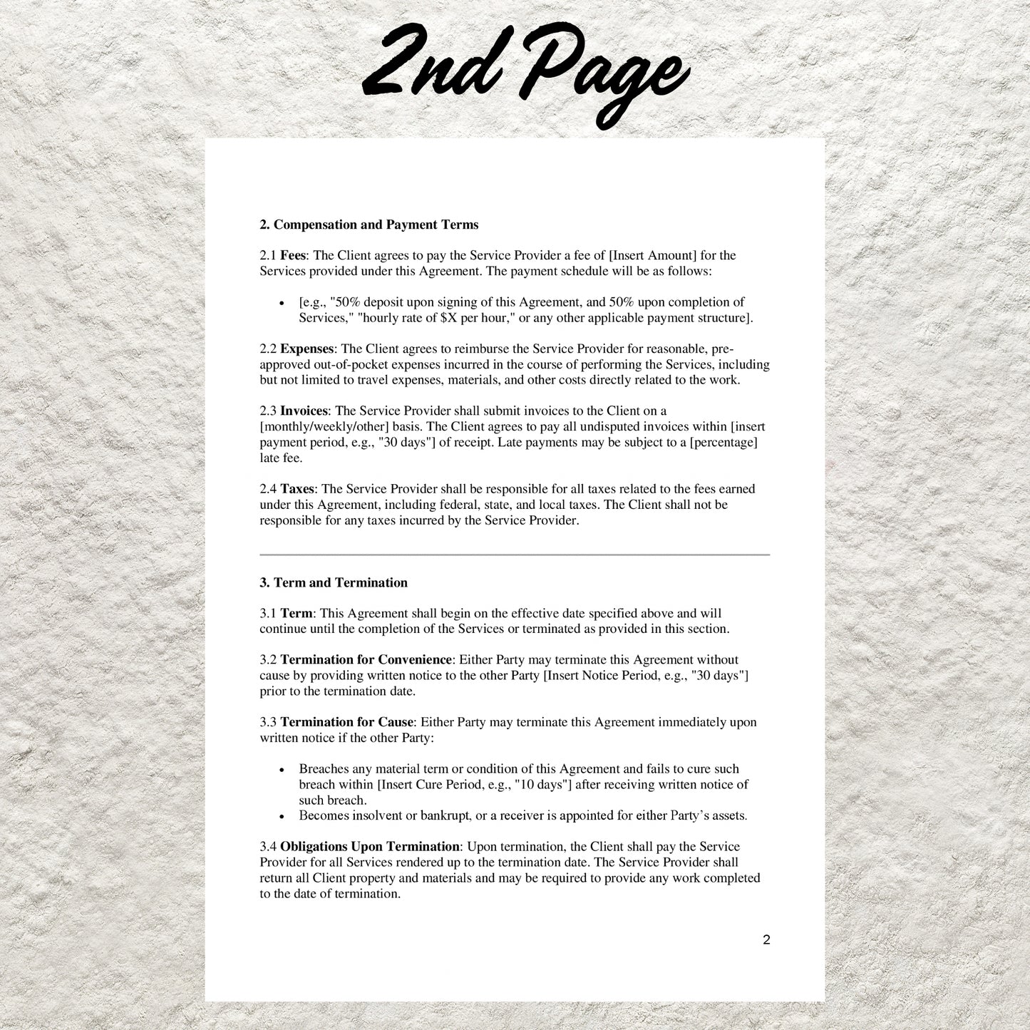 Service Agreement Template Editable Services Contract Printable General Services Agreement Professional Scope of Service Agreement Contract