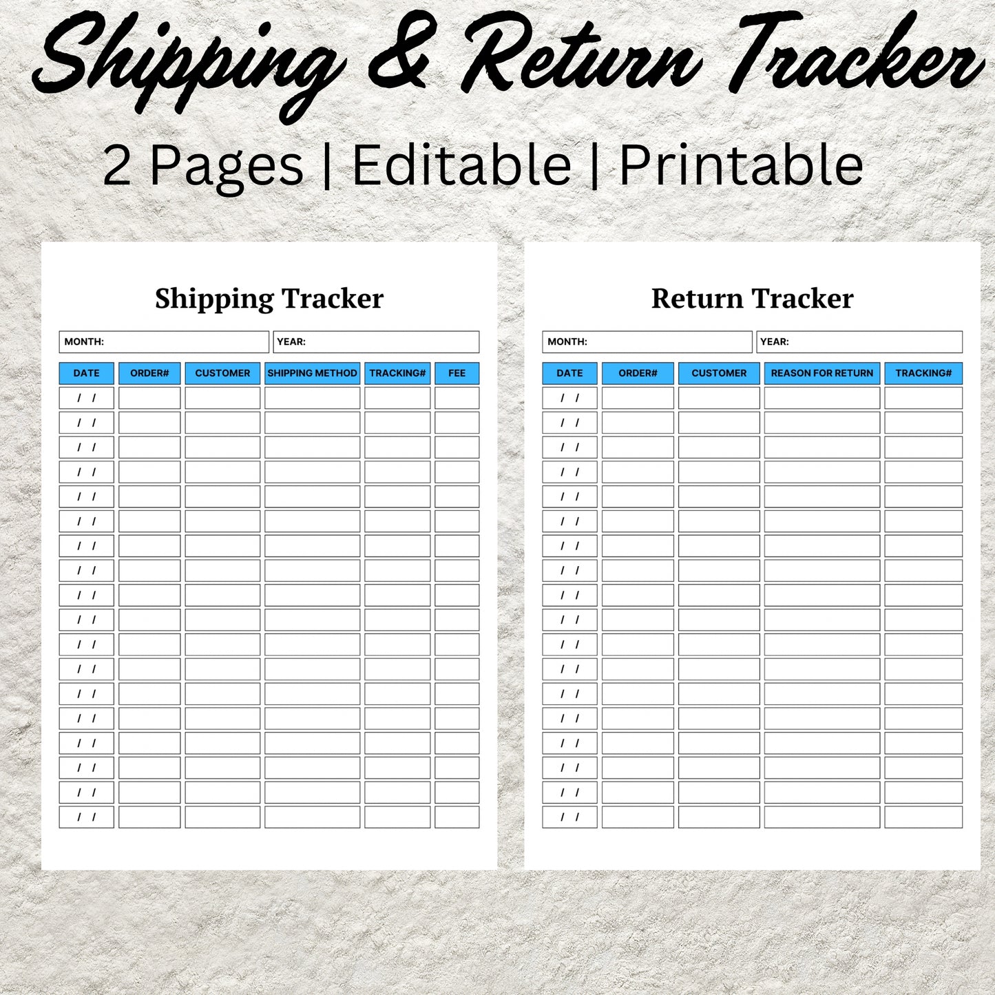 Shipping and Returns Tracker Template Printable Online Business Return Sheet Sales Tracking Order Tracker Seller Order Returns Template