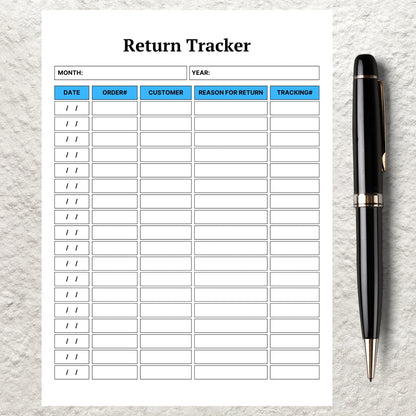 Shipping and Returns Tracker Template Printable Online Business Return Sheet Sales Tracking Order Tracker Seller Order Returns Template