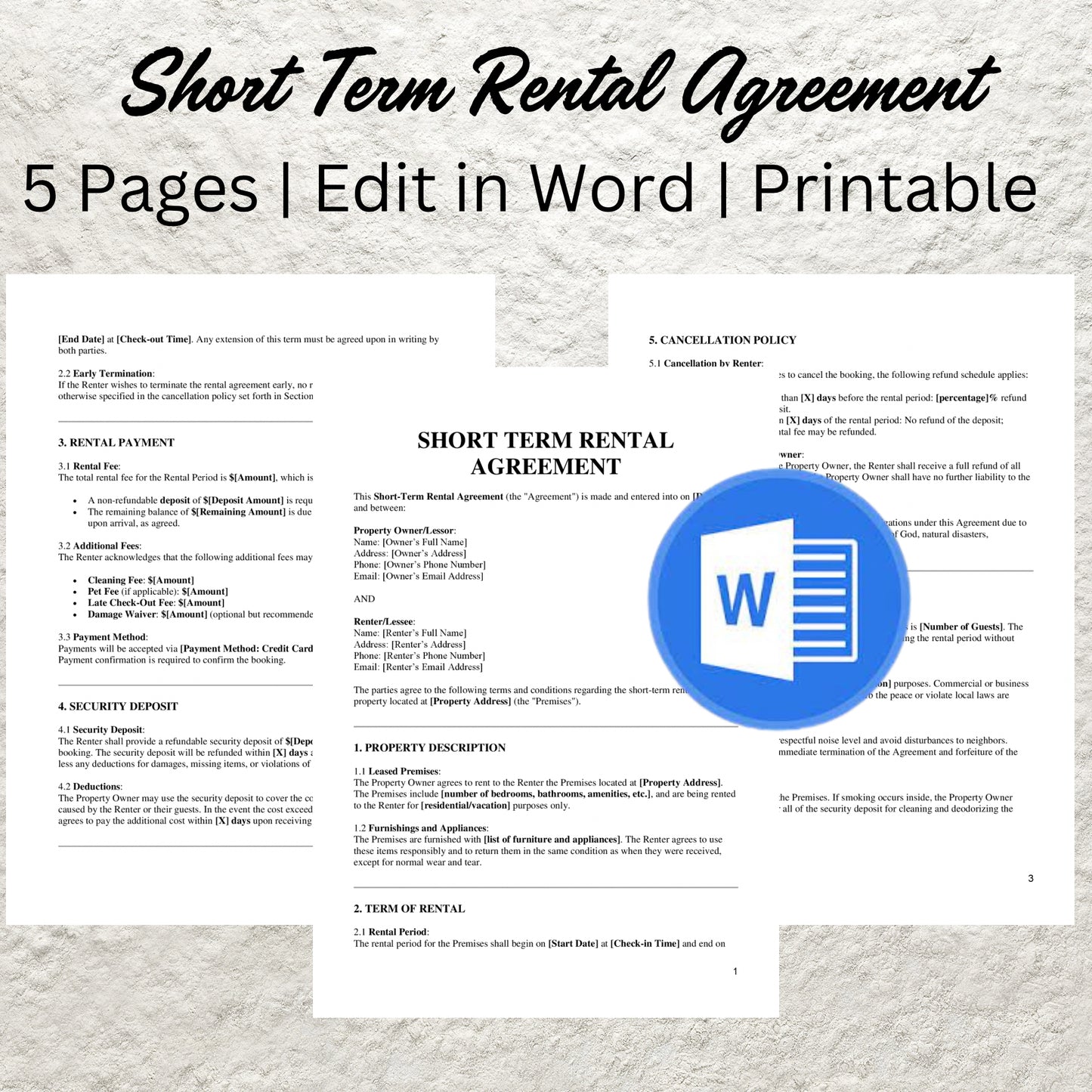 Short Term Rental Agreement Template Editable Vacation Rental Agreement Printable Shot Term Lease Agreement Airbnb Vacation Rental Contract