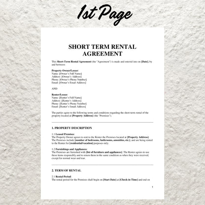 Short Term Rental Agreement Template Editable Vacation Rental Agreement Printable Shot Term Lease Agreement Airbnb Vacation Rental Contract