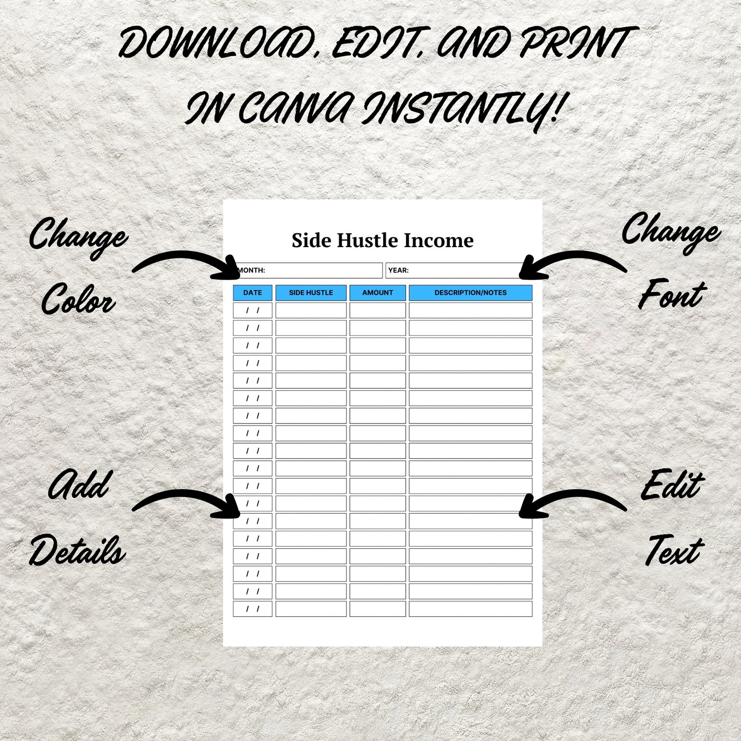 Side Hustle Income Tracker Template Printable Passive Income Stream Tracker Small Business Income Sheet Small Business Budget Tracking