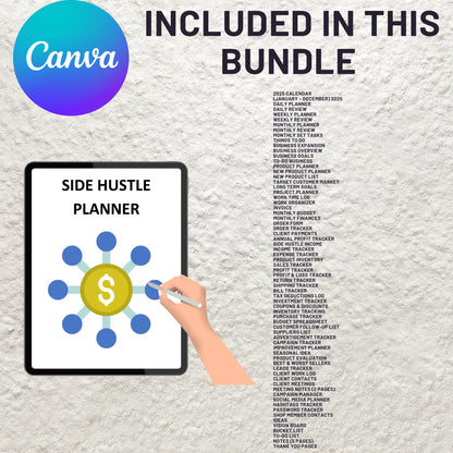 Side Hustle Planner Bundle Printable Freelancer Planner Freelance Business Edit Solopreneur Work From Home Digital Small Business Planner