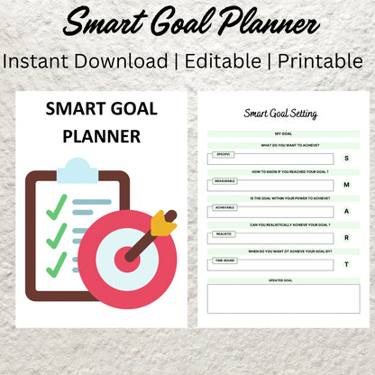 Smart Goals Planner Worksheet Printable Goal Setting Worksheet Template Goal Tracker Daily Weekly Monthly Habits Reflections Goal Journal