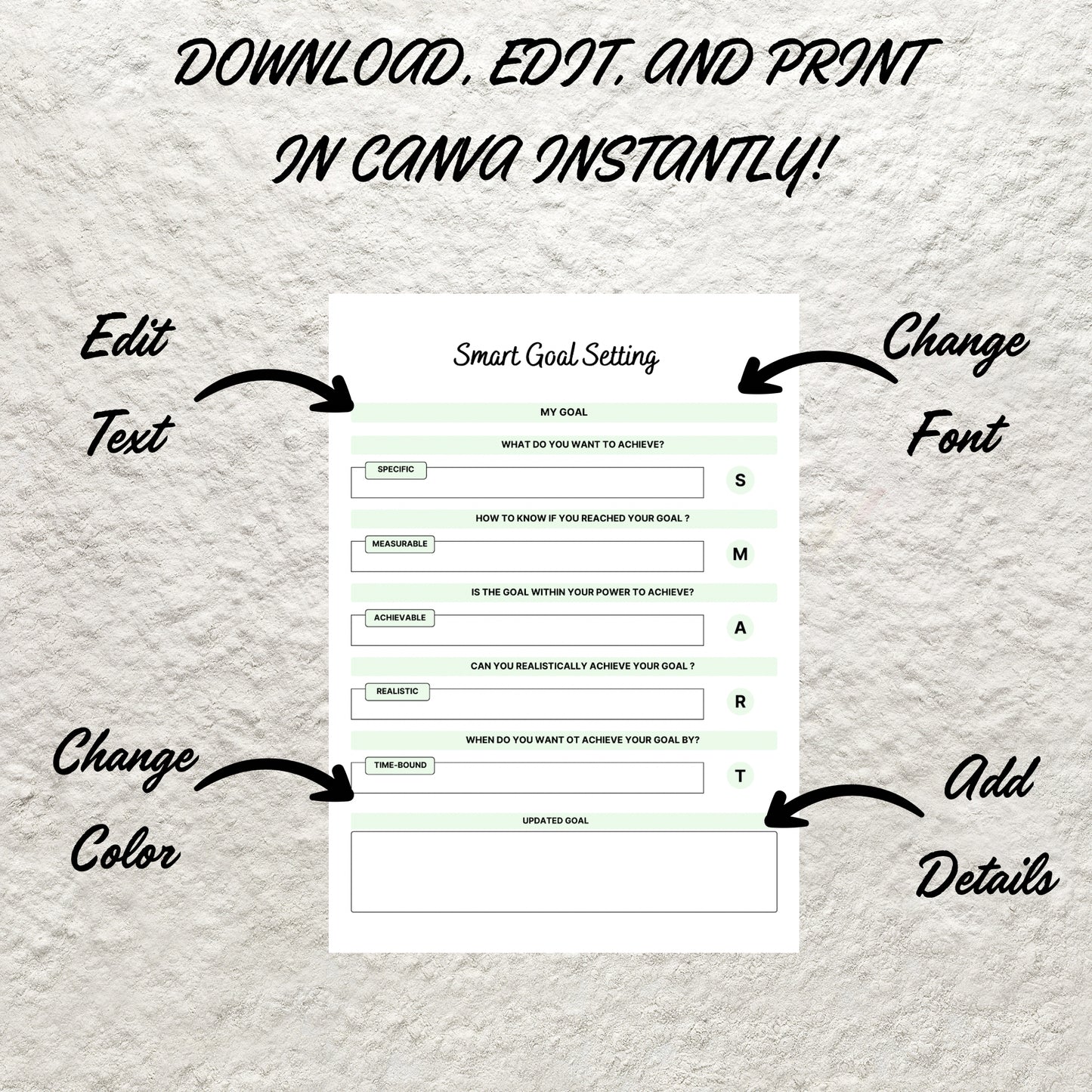 Smart Goals Planner Worksheet Printable Goal Setting Worksheet Template Goal Tracker Daily Weekly Monthly Habits Reflections Goal Journal