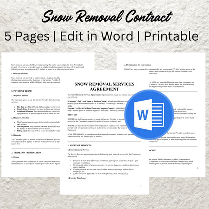 Snow Removal Contract Template Editable Snow Plowing Contract Printable Snow Removal Service Agreement Residential Commercial Snow Plowing