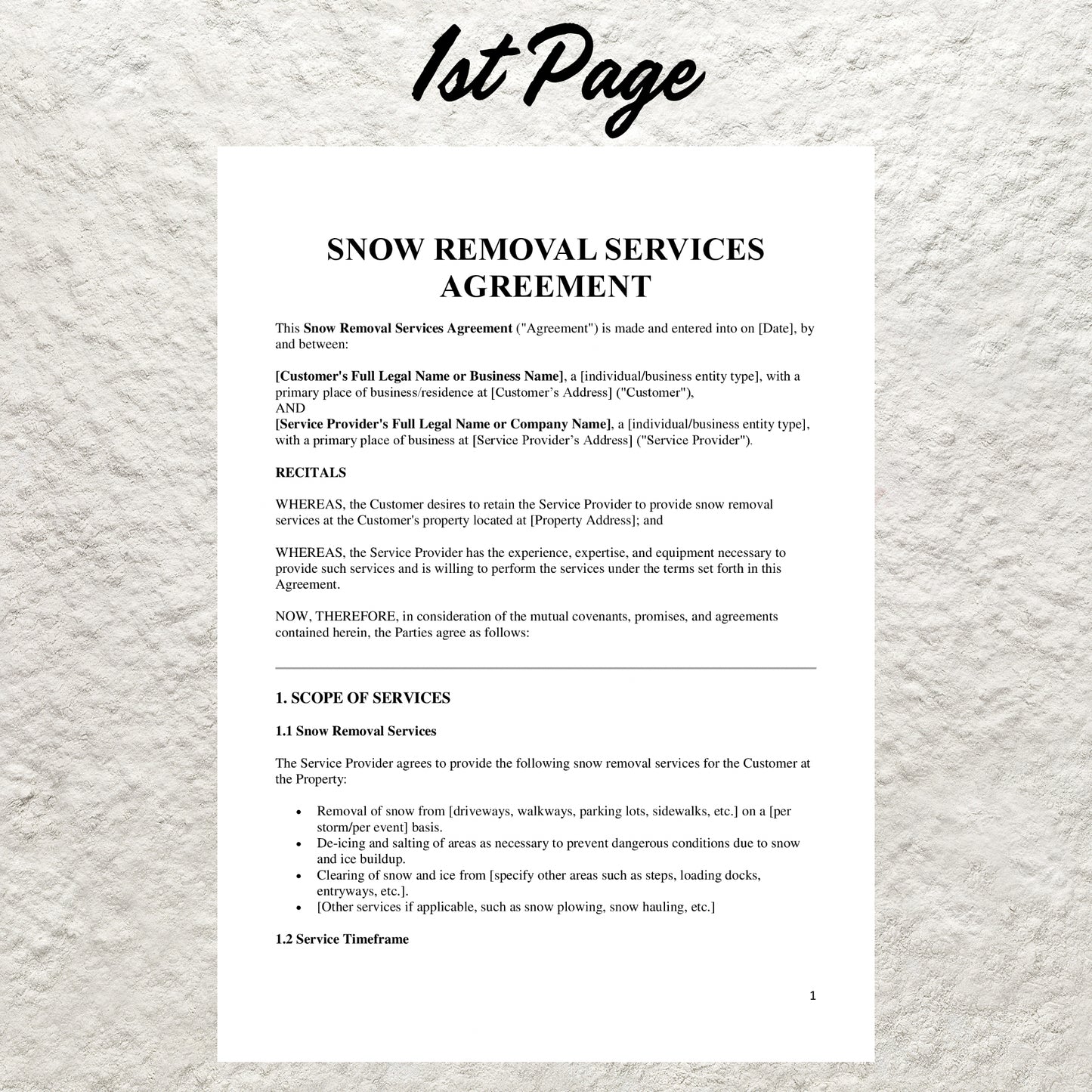 Snow Removal Contract Template Editable Snow Plowing Contract Printable Snow Removal Service Agreement Residential Commercial Snow Plowing