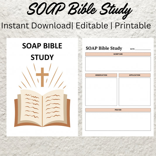 SOAP Bible Study Template Printable Bible Study Journal Guide Scripture Observation Application Devotional Prayer Bible Study Journal