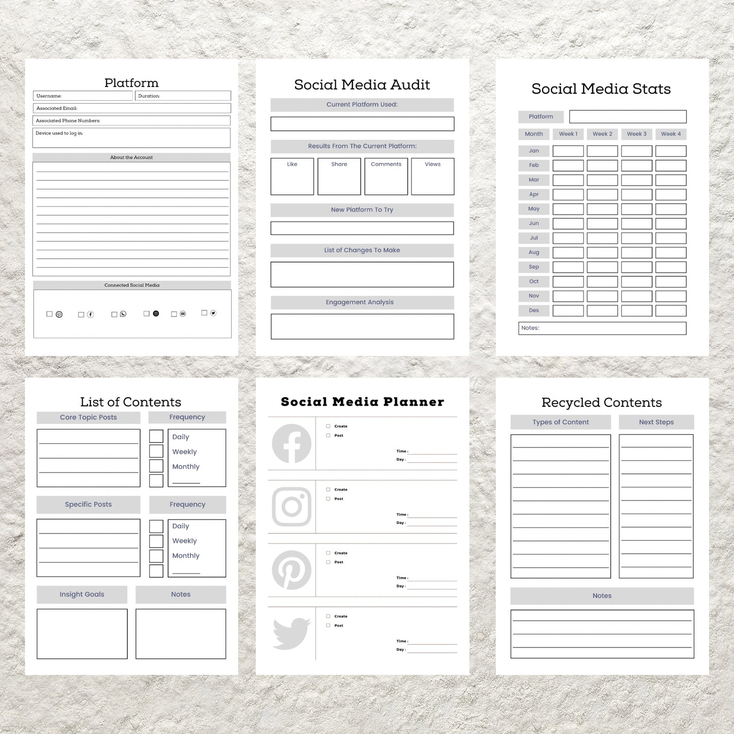 Social Media Planner Bundle Template Printable Social Media Kit Content Planner Content Creator Social Media Marketing Content Calendar