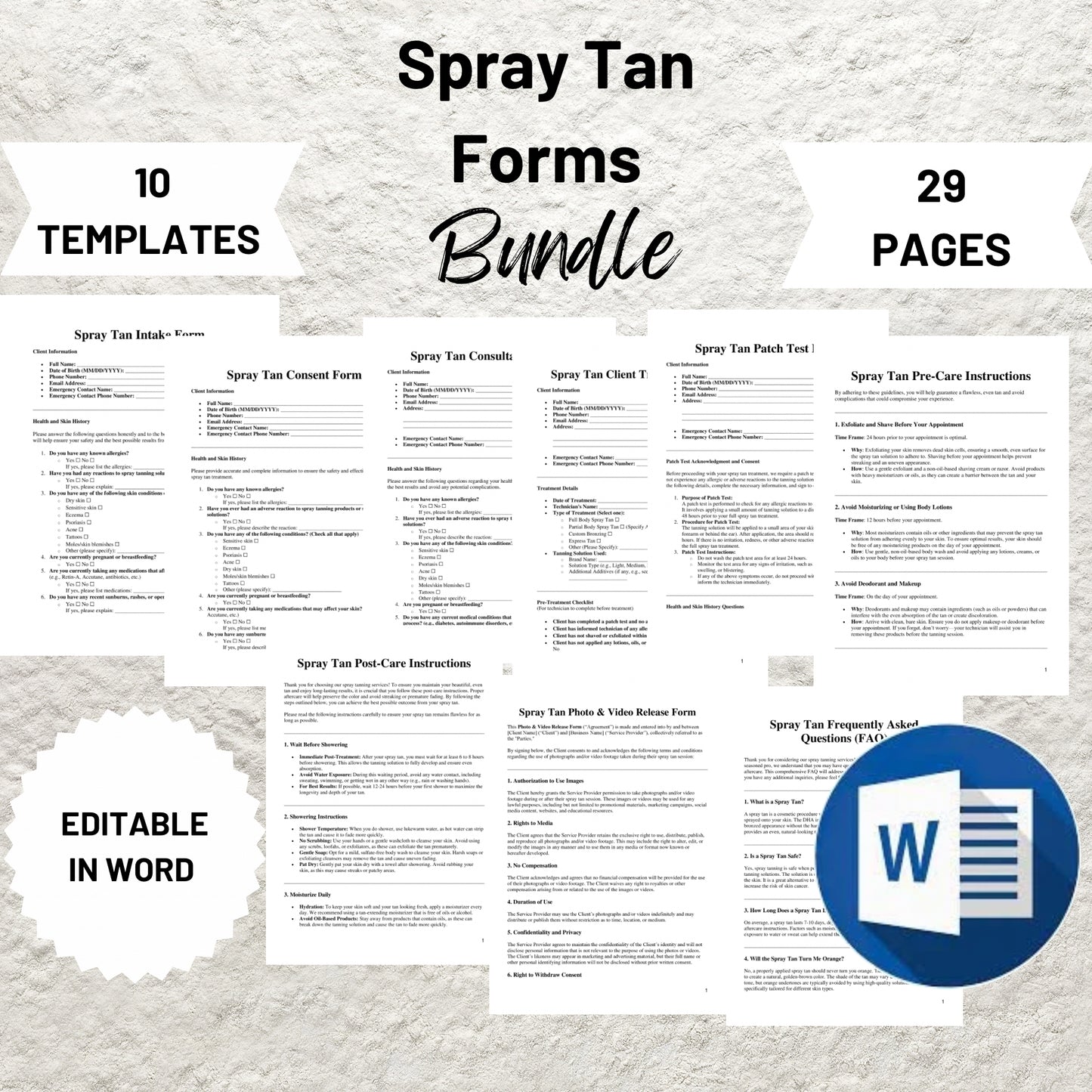 Spray Tan Forms Template Bundle Editable Spray Tan Intake Form Printable Spray Tan Consent Form Spray Tan Consultation Spray Tan Aftercare