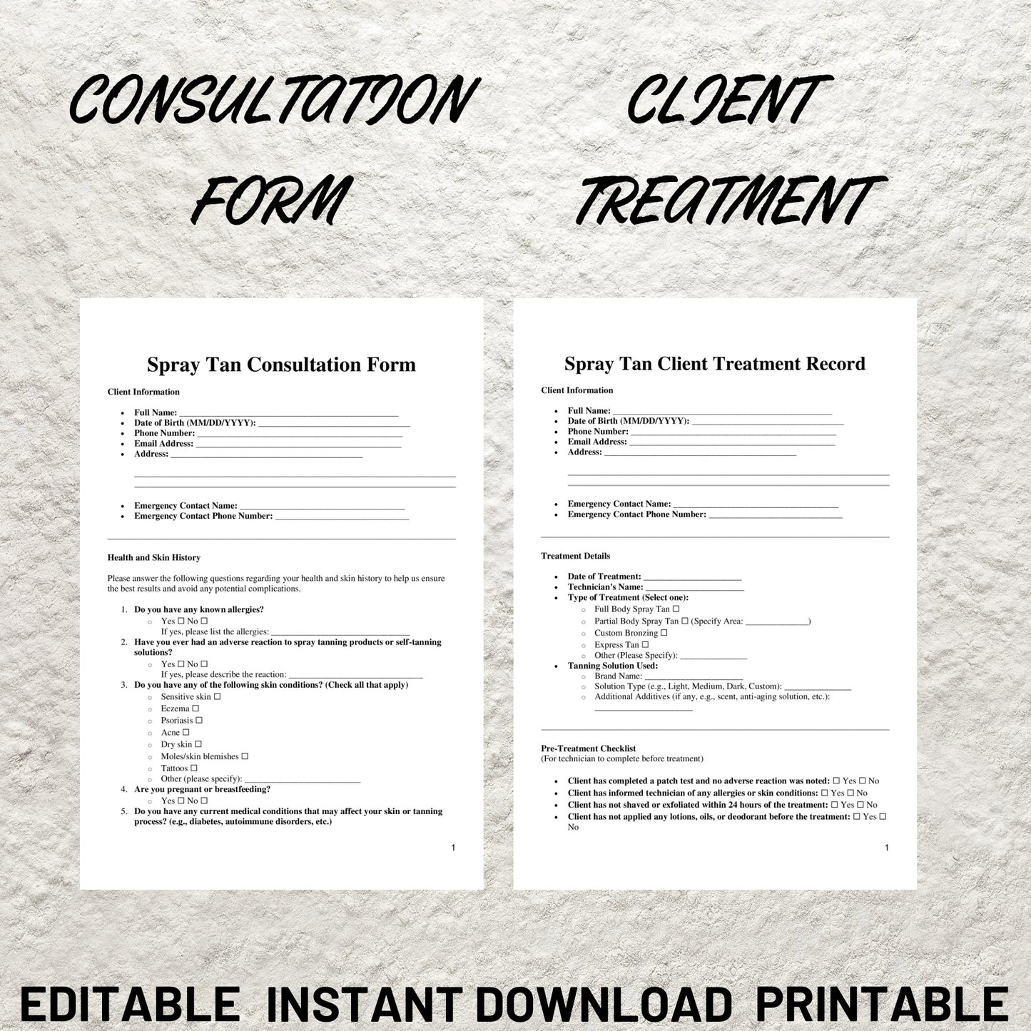 Spray Tan Forms Template Bundle Editable Spray Tan Intake Form Printable Spray Tan Consent Form Spray Tan Consultation Spray Tan Aftercare