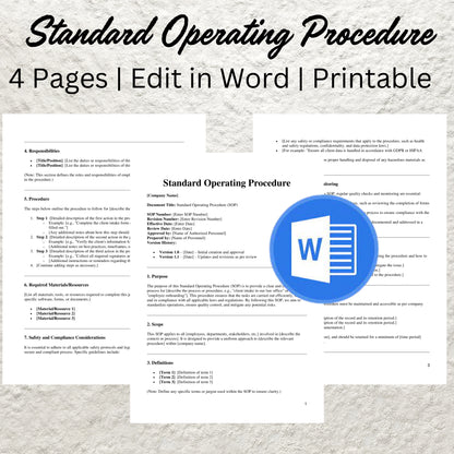 Standard Operating Procedure Template Editable SOP Template Printable Human Resources Procedure Form Business SOP Employee Work Procedures