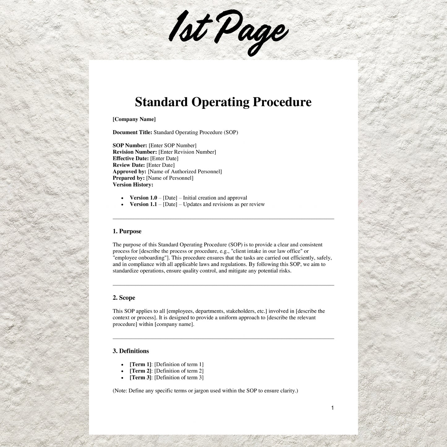 Standard Operating Procedure Template Editable SOP Template Printable Human Resources Procedure Form Business SOP Employee Work Procedures